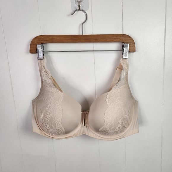 Ashley Graham Diva Demi Cup Underwire Bra Beige Lace Lightly Lined 38DDD 38F - Picture 3 of 10